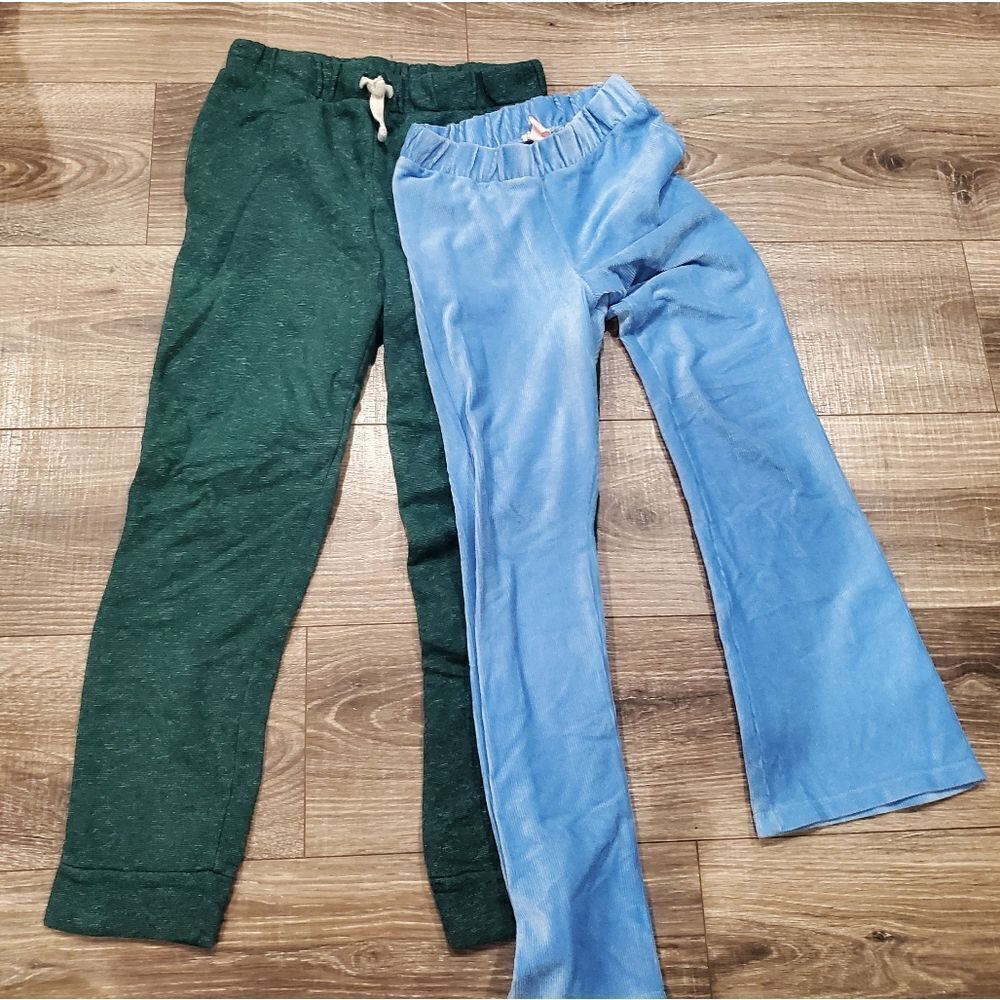 Girls Pants Size 10-12 Kids Green Sweatpants and Blue Leggings